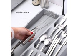 Hộp để thìa, dĩa, dao kéo, đồ dùng nhà bếp 2 tầng - màu xám (mã A2)
